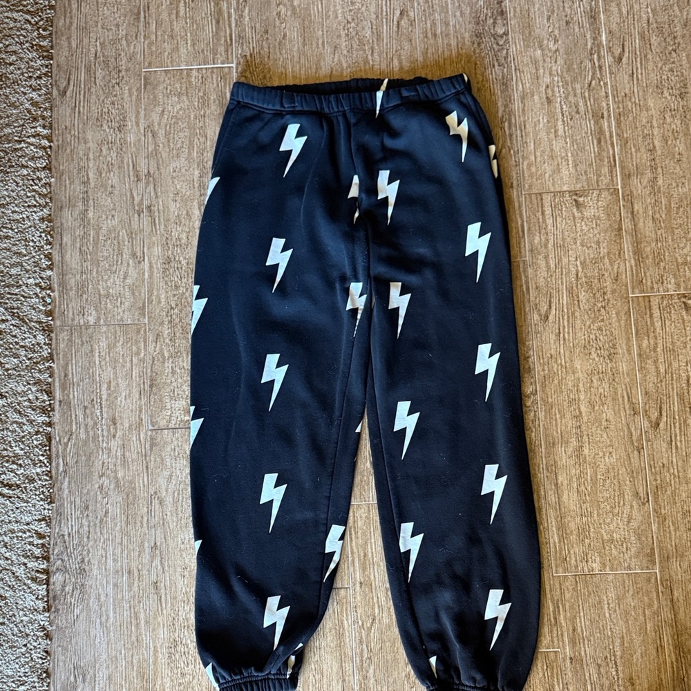 Black Lightning Print Jogger Pants for Women